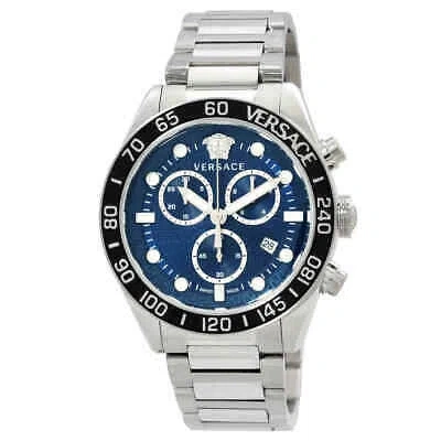 Pre-owned Versace Greca Dome Chronograph Quartz Blue Dial Men's Watch Ve6k00323