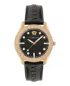 Versace Greca Dome Leather Strap In Black