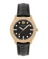 Versace Greca Dome Leather Strap In Gold
