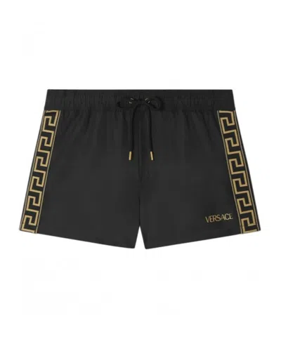 Versace Greca Drawstring Swim Shorts In Black