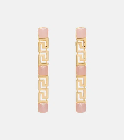 Versace Greca Drop Earrings In Metallic