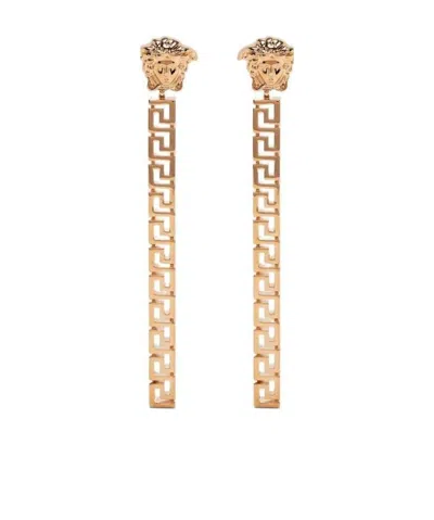 Versace Greca Drop Earrings In Yellow