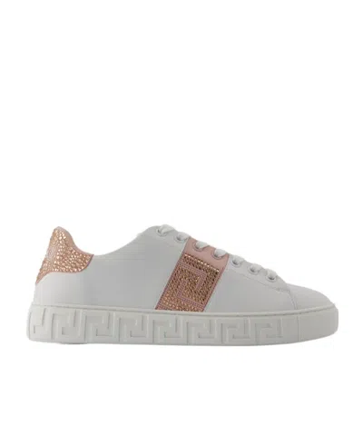 VERSACE VERSACE GRECA EMBELLISHED LACE-UP SNEAKERS