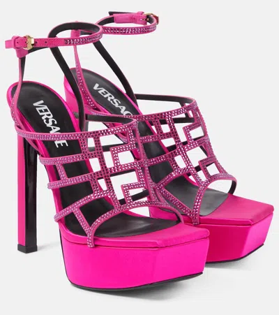 Versace Greca Maze Crystal Sandals In Pink