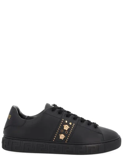 Versace Greca Embellished Nylon Sneakers In Black