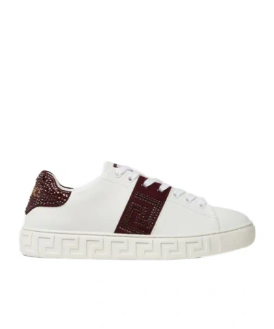 Versace Greca Embellished Nylon Sneakers In White
