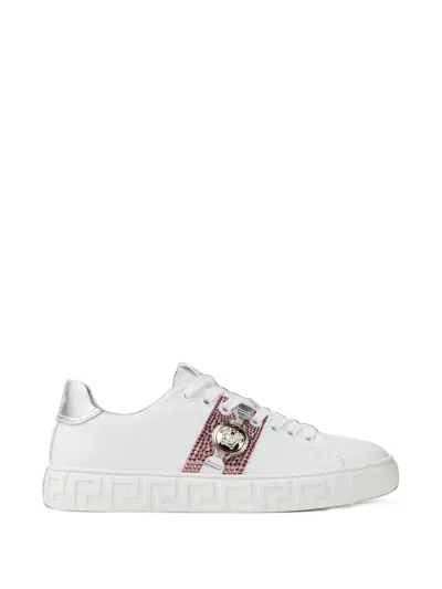 Versace Greca Embellished Sneakers In White