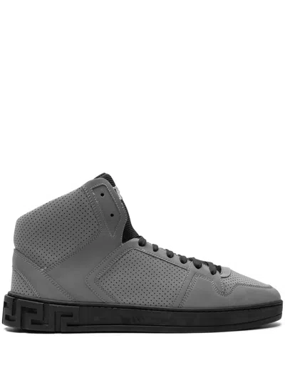 Versace Greca-embossed High-top Sneakers In Grey