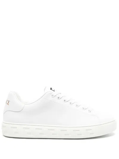 VERSACE GRECA-EMBOSSED LEATHER SNEAKERS