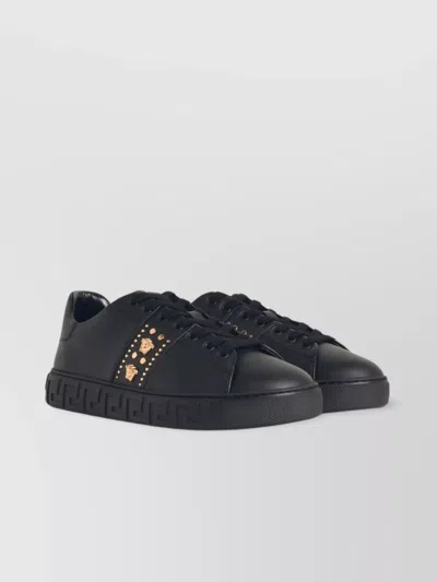VERSACE 'GRECA' EMBOSSED LEATHER SNEAKERS WITH METALLIC ACCENTS