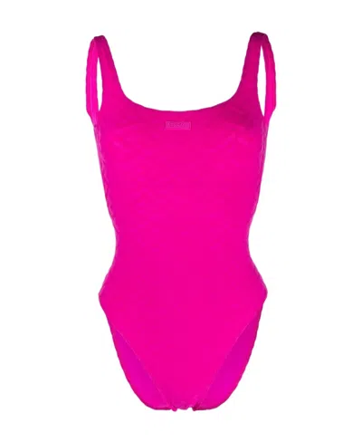Versace Greca-embossed Swimsuit In Pink