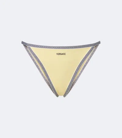 Versace Greca Embroidered Bikini Bottoms In Yellow