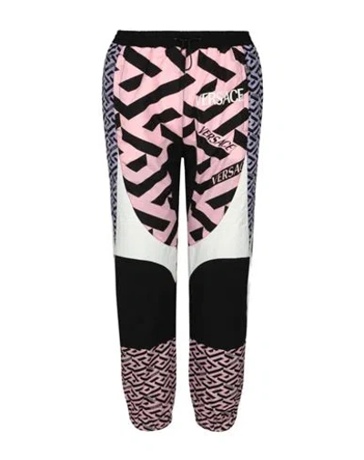 Versace Greca Embroidered Paneled Track Pants Woman Pants Black Size 4 Polyamide In Pink/white/black