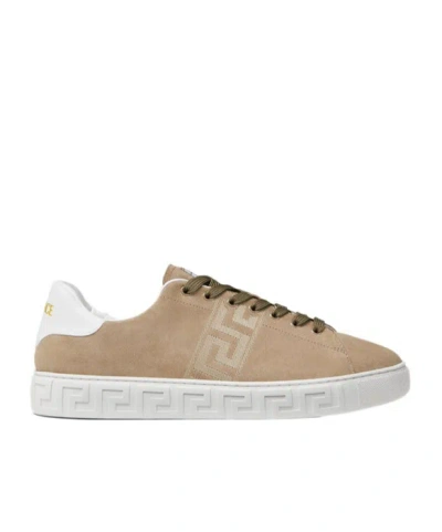 VERSACE VERSACE GRECA-EMBROIDERED LACE-UP SNEAKERS