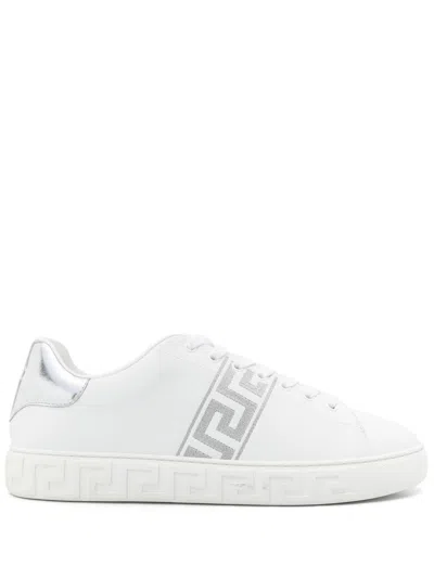 Pre-owned Versace Greca Embroidered Sneakers In White