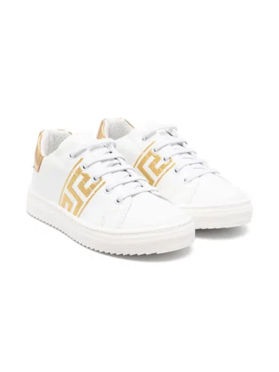 Versace Kids' Greca-embroidered Sneakers In White