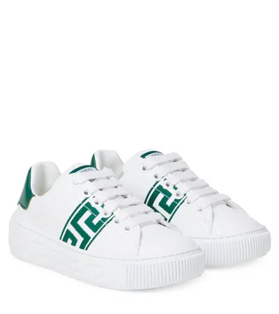 Versace Kids' Greca Embroidered Sneakers In White