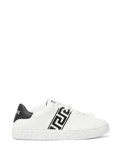 Versace Greca Embroidered Sneakers In White