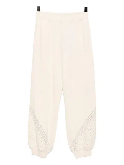 Versace Kids' Greca-embroidered Track Pants In Neutral