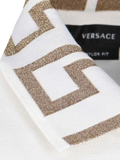 Versace Greca Short-sleeved Polo Shirt In Optical White