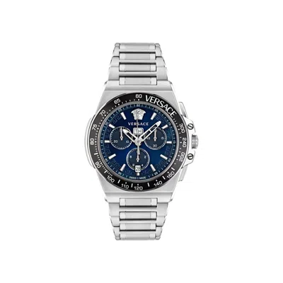 Pre-owned Versace Greca Extreme Chrono Bracelet Watch 'stainless Steel' | Silver | Men's Size Onesize
