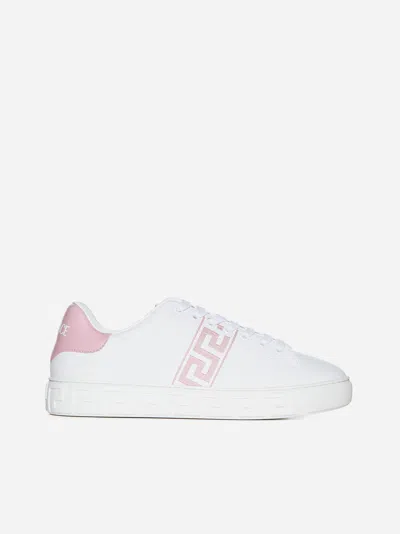 Versace Greca Faux Leather Trainers In White