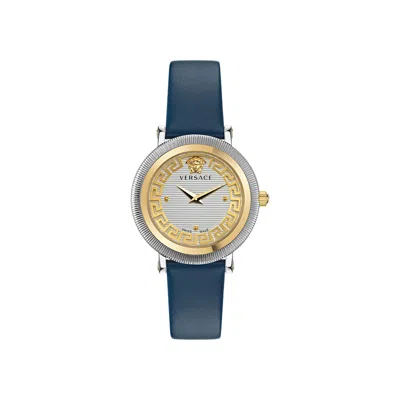 Pre-owned Versace Greca Flourish Leather Watch 'two Tone' | Silver | Women's Size Onesize