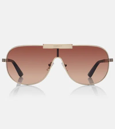 Versace Greca Flow Shield Sunglasses In Gold