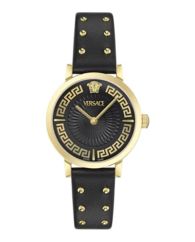 Versace Greca Fortuna Leather Watch In Gold