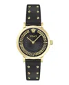 Versace Greca Fortuna Leather Watch In Black