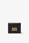 Versace Greca Goddess Bi-fold Wallet In Calf Leather In Black