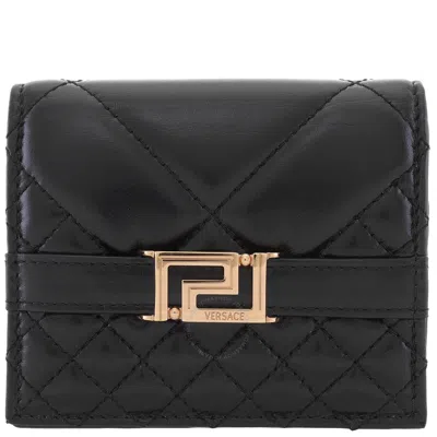 Versace Greca Goddess Bifold Leather Wallet In Black