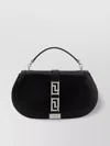 Versace Leather Handbag With Frontal Metal La Greca Detail In Black