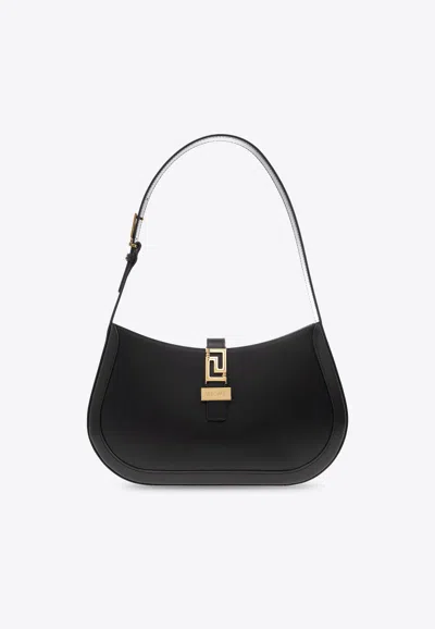 Versace Greca Goddess Calf Leather Shoulder Bag In Black