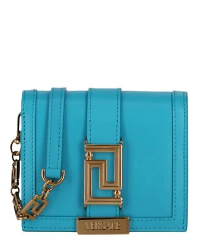 Versace Greca Goddess Chain Wallet Woman Cross-body Bag Blue Size - Calfskin