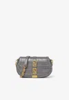 Versace Greca Goddess Croc-embossed Leather Crossbody Bag In Gray