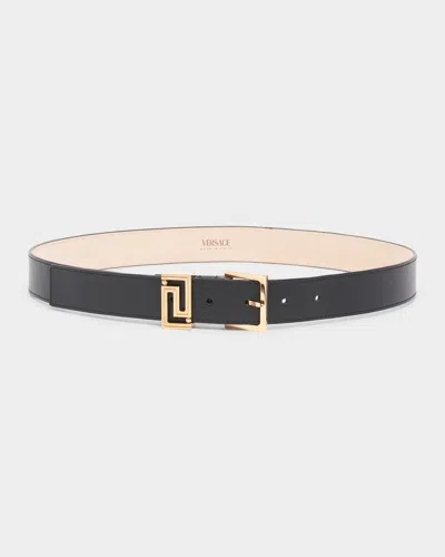 Versace Greca Goddess Leather Belt In Black