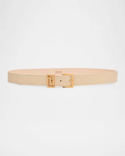 Versace Greca Goddess Leather Belt In Gray