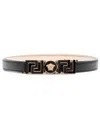 Versace Greca Plaque Leather Belt In Black