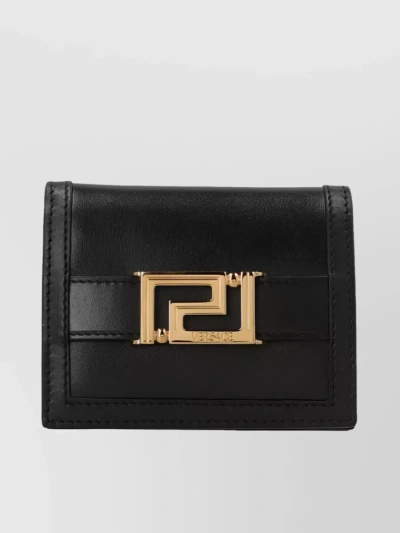 Versace Greca Goddess Leather Bifold Wallet In Black