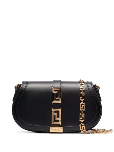 Versace Greca Goddess Leather Crossbody Bag In Black