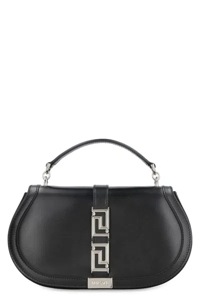 Versace Greca Goddess Leather Crossbody Bag In Black