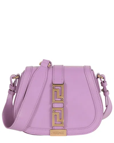 Versace Greca Goddess Leather Crossbody In Purple