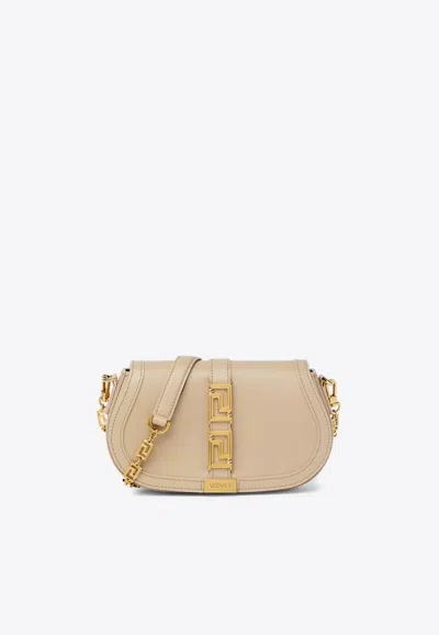 Versace Greca Goddess Leather Shoulder Bag In Beige