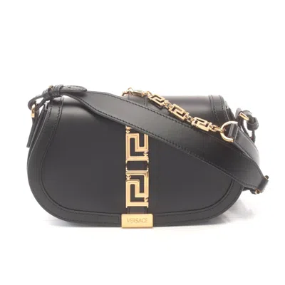 Versace Greca Goddess Leather Shoulder Bag In Black