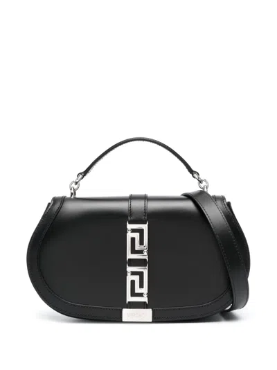 Versace Greca Goddess Leather Shoulder Bag In Black