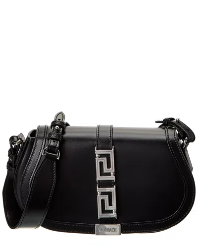 Versace Greca Goddess Leather Shoulder Bag In Black