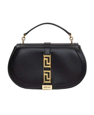 Versace Greca Goddess Leather Shoulder Bag In Black
