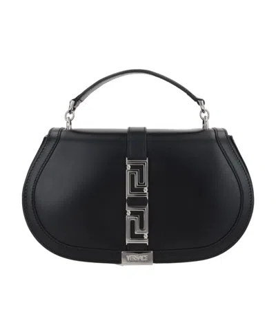 Versace Greca Goddess Leather Shoulder Bag In Black