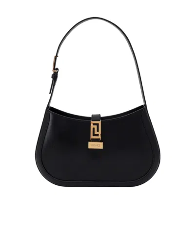 Versace Greca Goddess Leather Shoulder Bag In Black